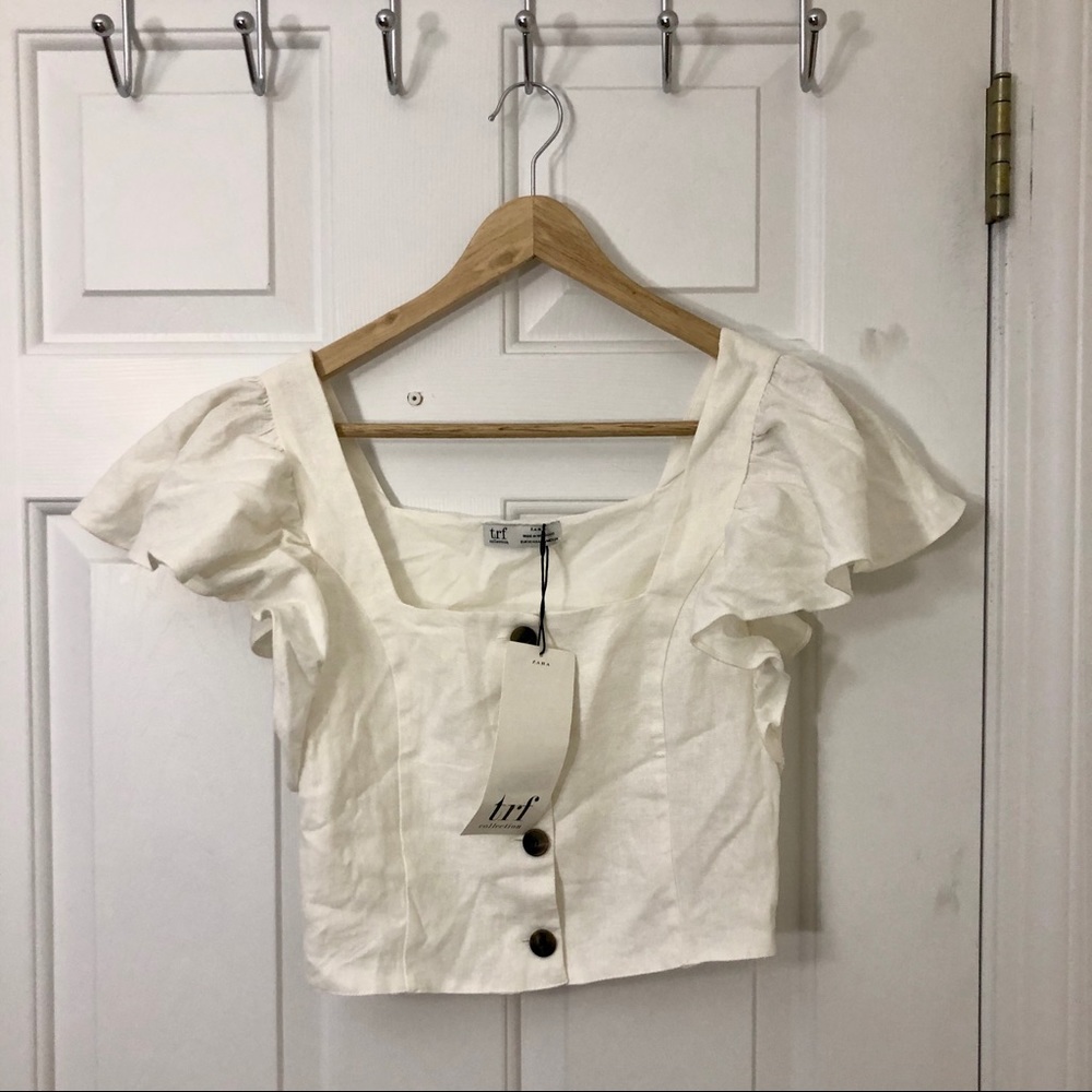 NWT Zara TRF White Ruffled Top XS